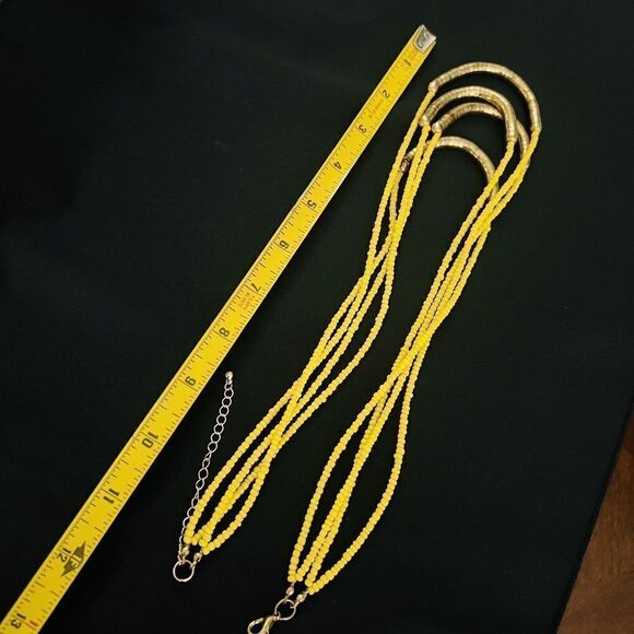 Beautiful Yellow Brassy Tone Multi Strand Seed Beads Statement Necklace 1562 - Picture 12 of 13